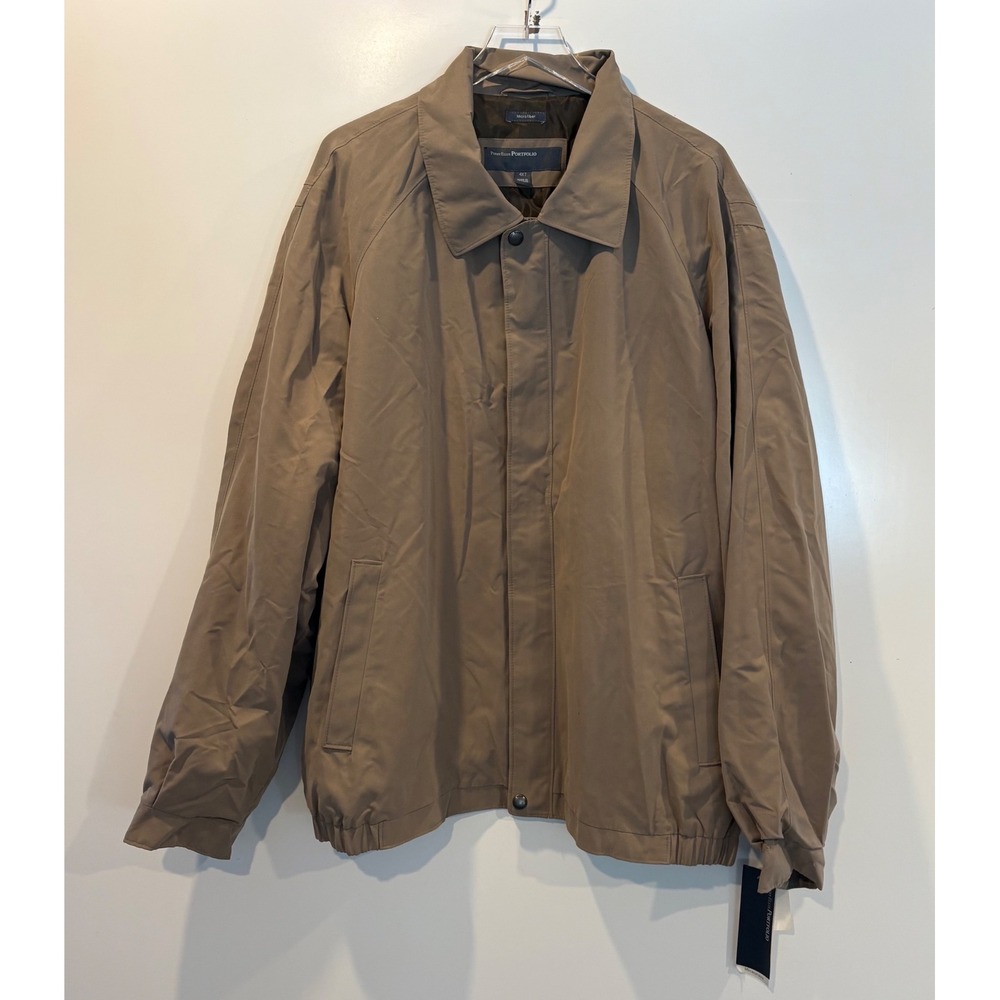 NWT Perry Ellis Portfolio Tan Microfiber Full‎ Zip Jacket 4XT